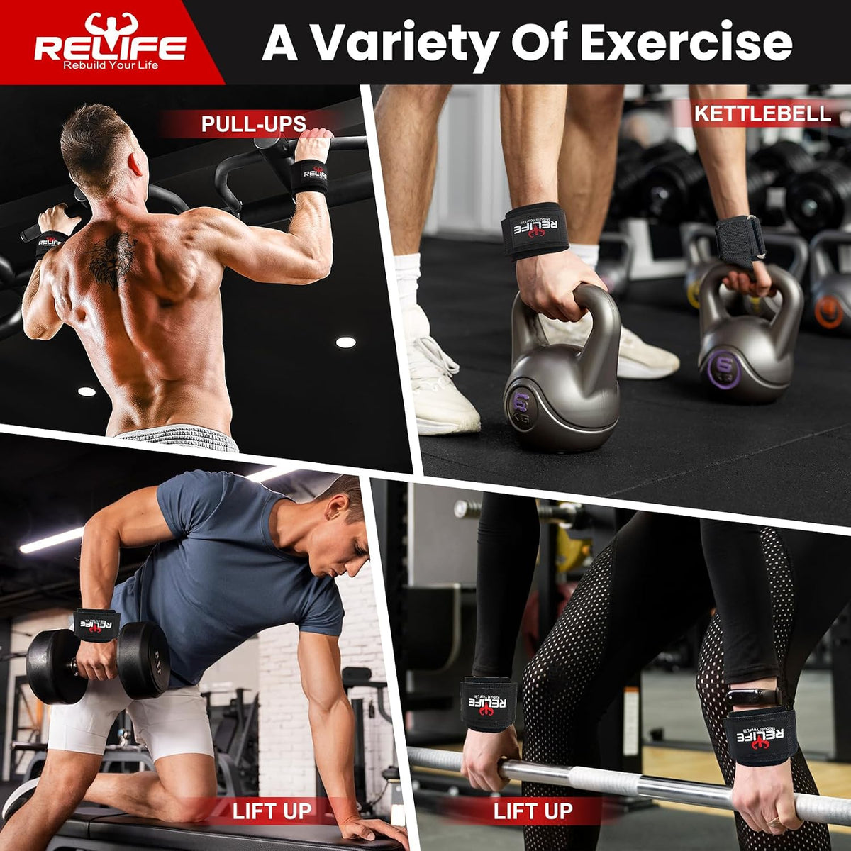 RELIFE REBUILD YOUR LIFE Ganchos de levantamiento para hombres y mu...