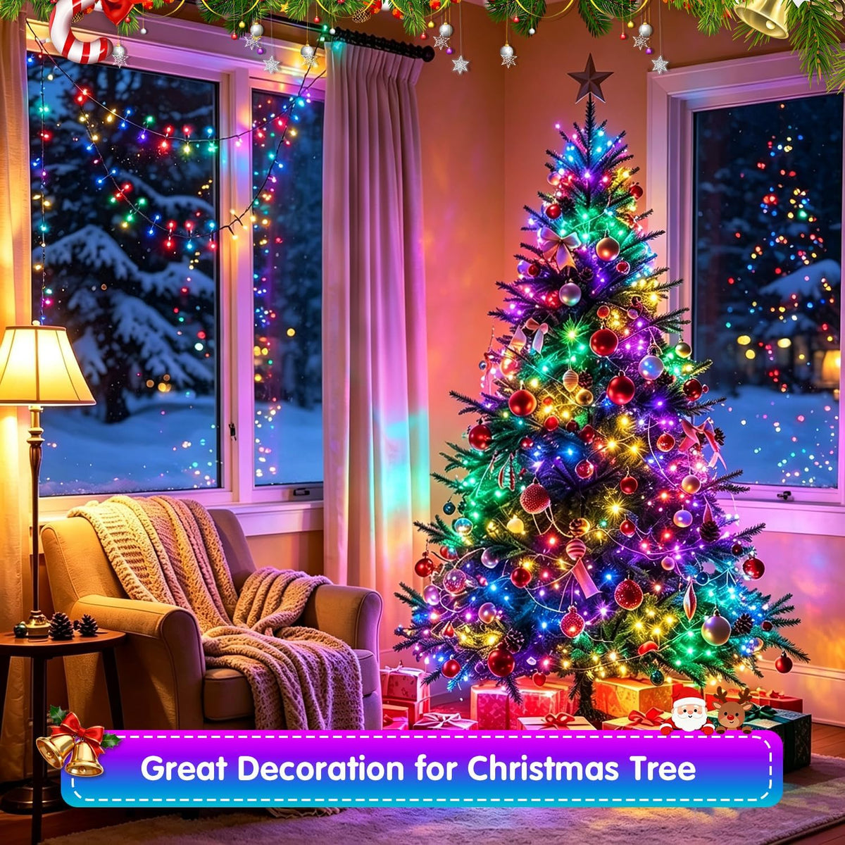 Luces de racimo de Navidad inteligentes, aplicación multicolor\/luc...