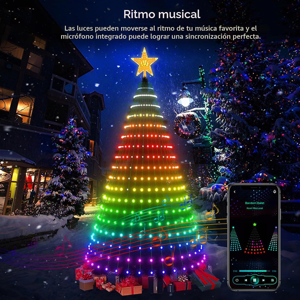 Luces inteligentes para árbol de Navidad, luces LED de cascada, dec...