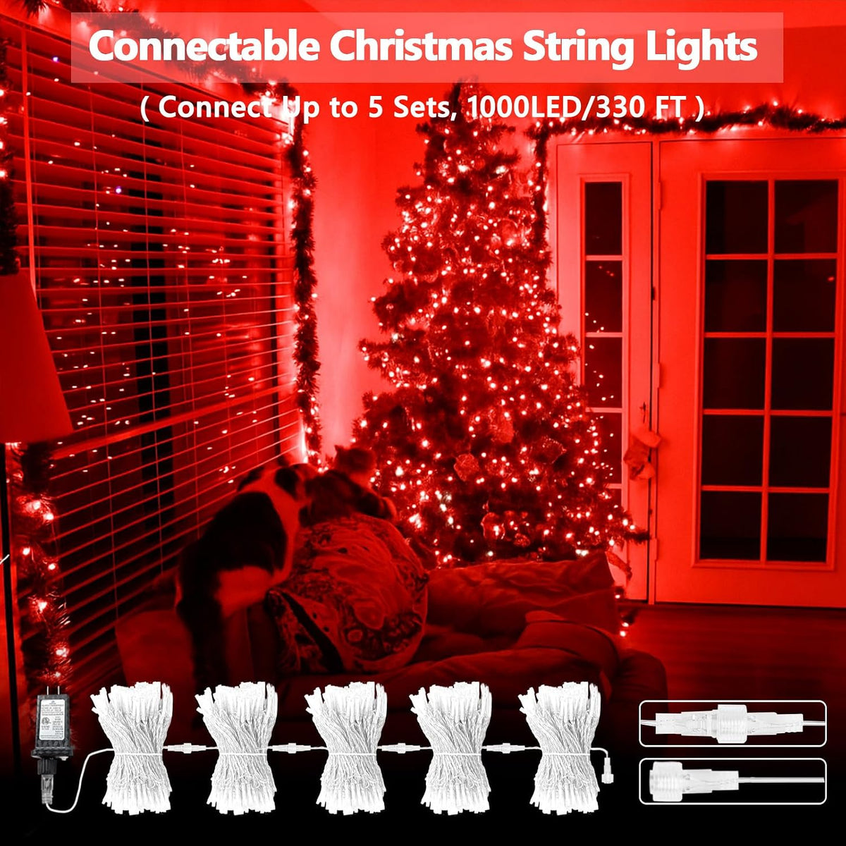 Guirnalda de 200 luces LED conectables, luces de Navidad de 66 pies...
