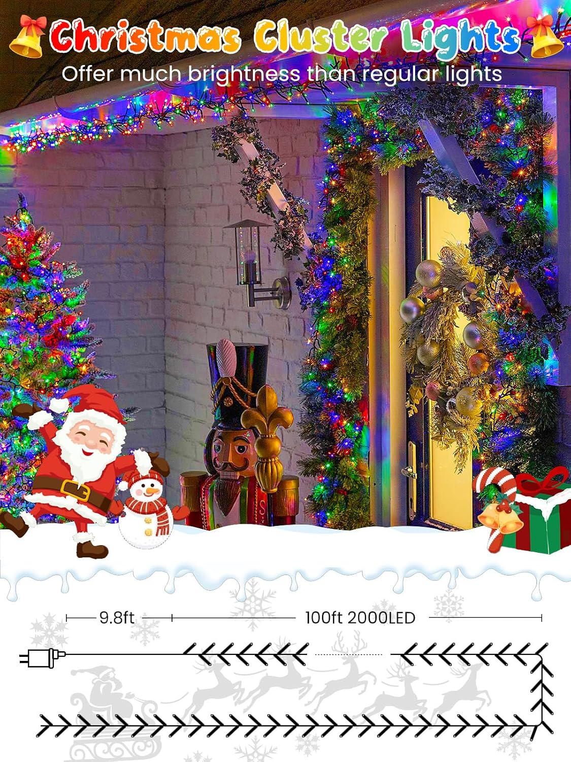 Luces de racimo de Navidad de 100 pies, 2000 luces LED con control...