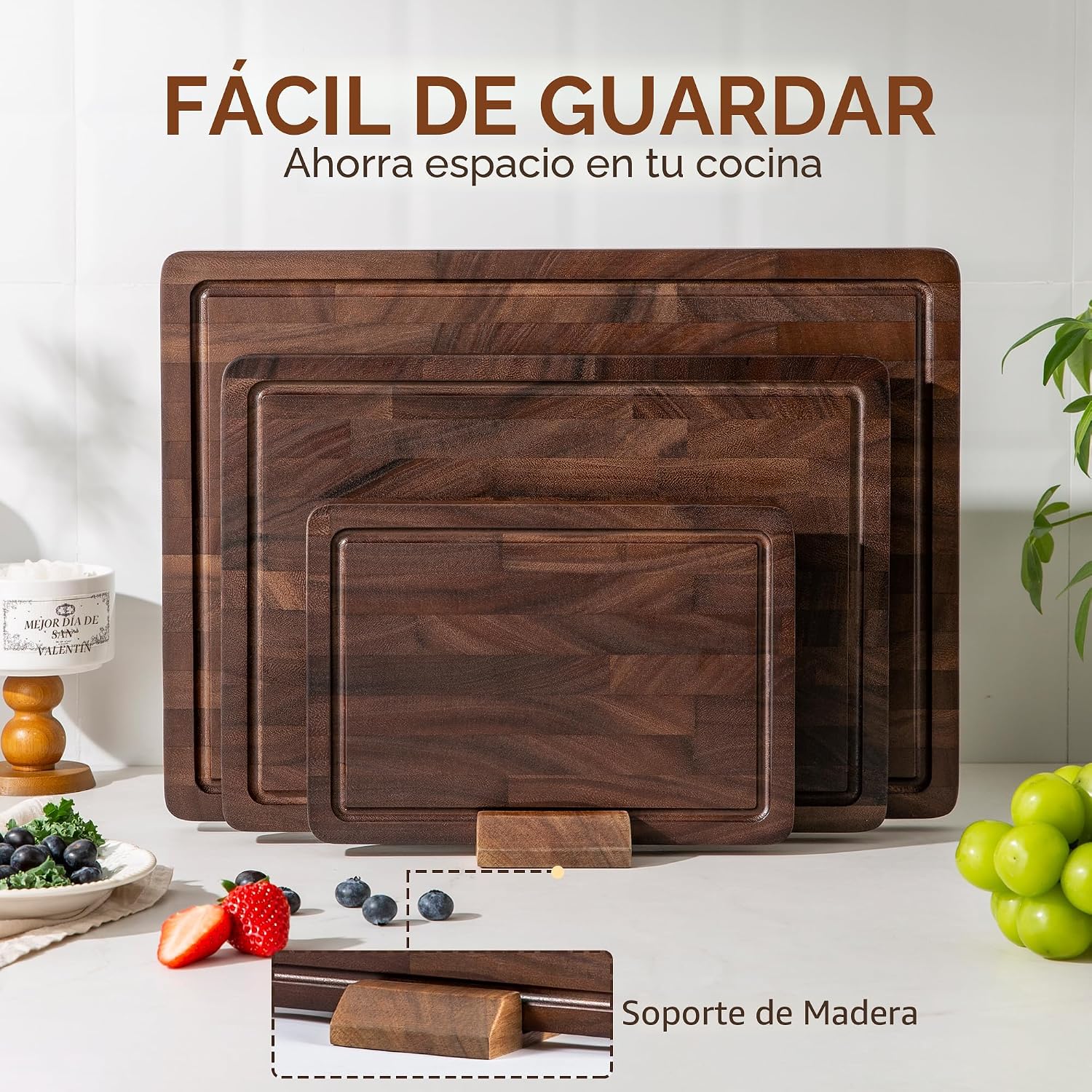 THETCHRY Juego de tablas de cortar de madera de nogal, tablas de co...