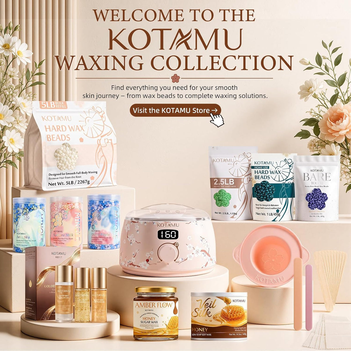 KOTAMU Kit de cera para mujeres y hombres, kit calentador de cera d...