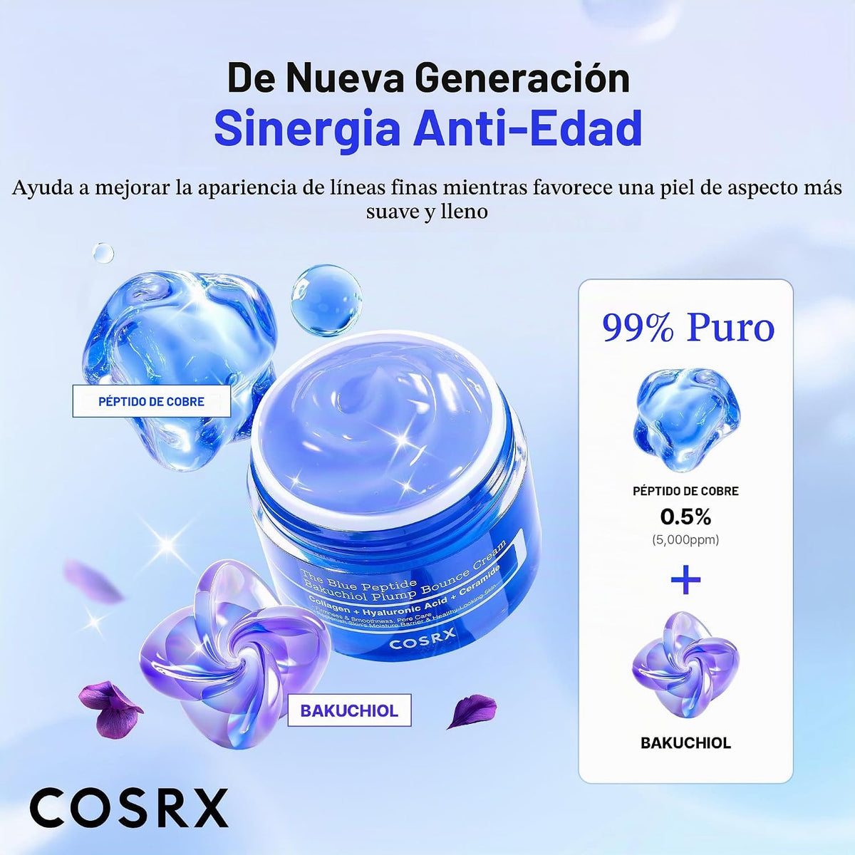 COSRX The Blue Copper Peptide Bakuchiol Cream, antienvejecimiento c...