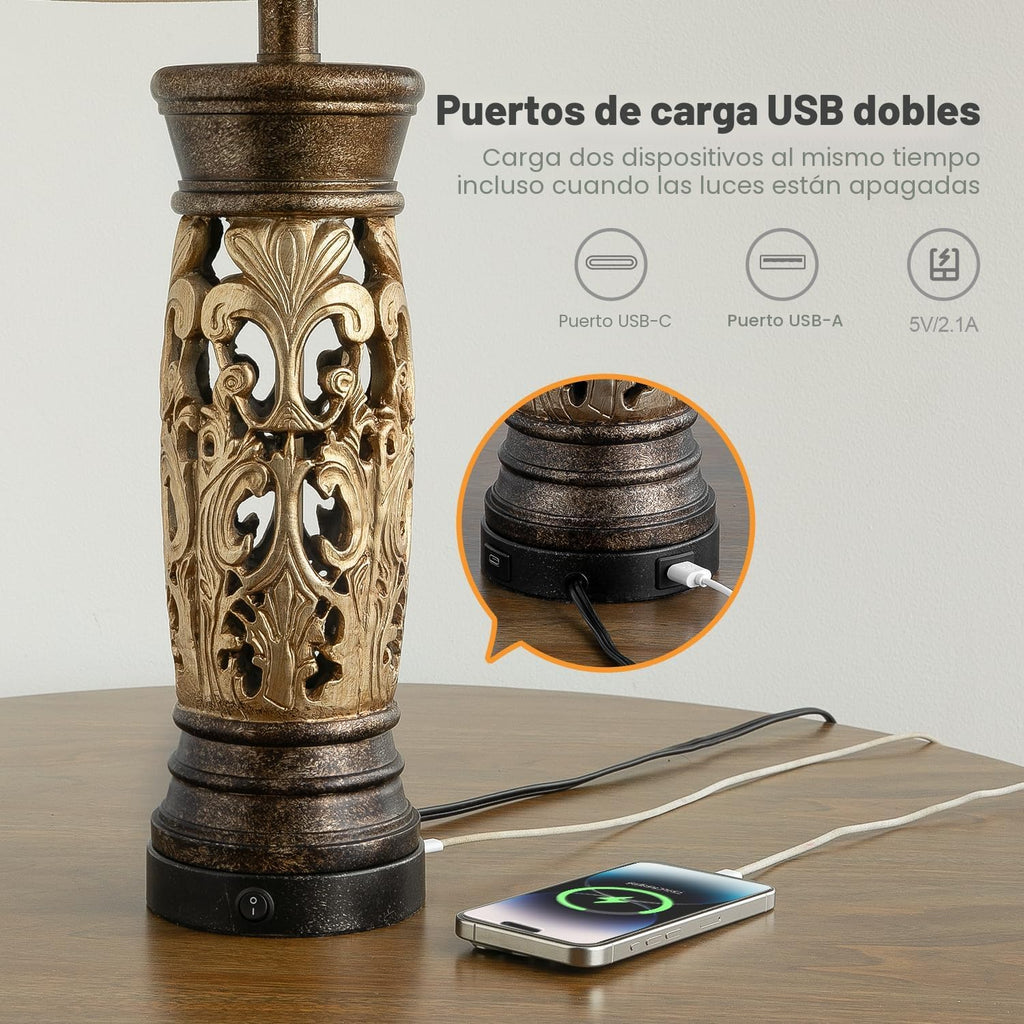 BOBOMOMO Juego de 2 lámparas de mesa doradas antiguas de 27.25 pulg...