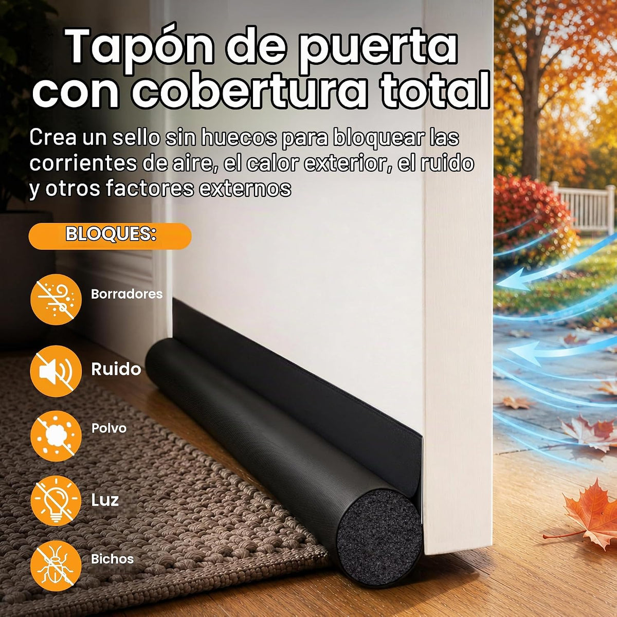MAXTID Tope para puerta de 36 pulgadas, color negro, ajustable, blo...