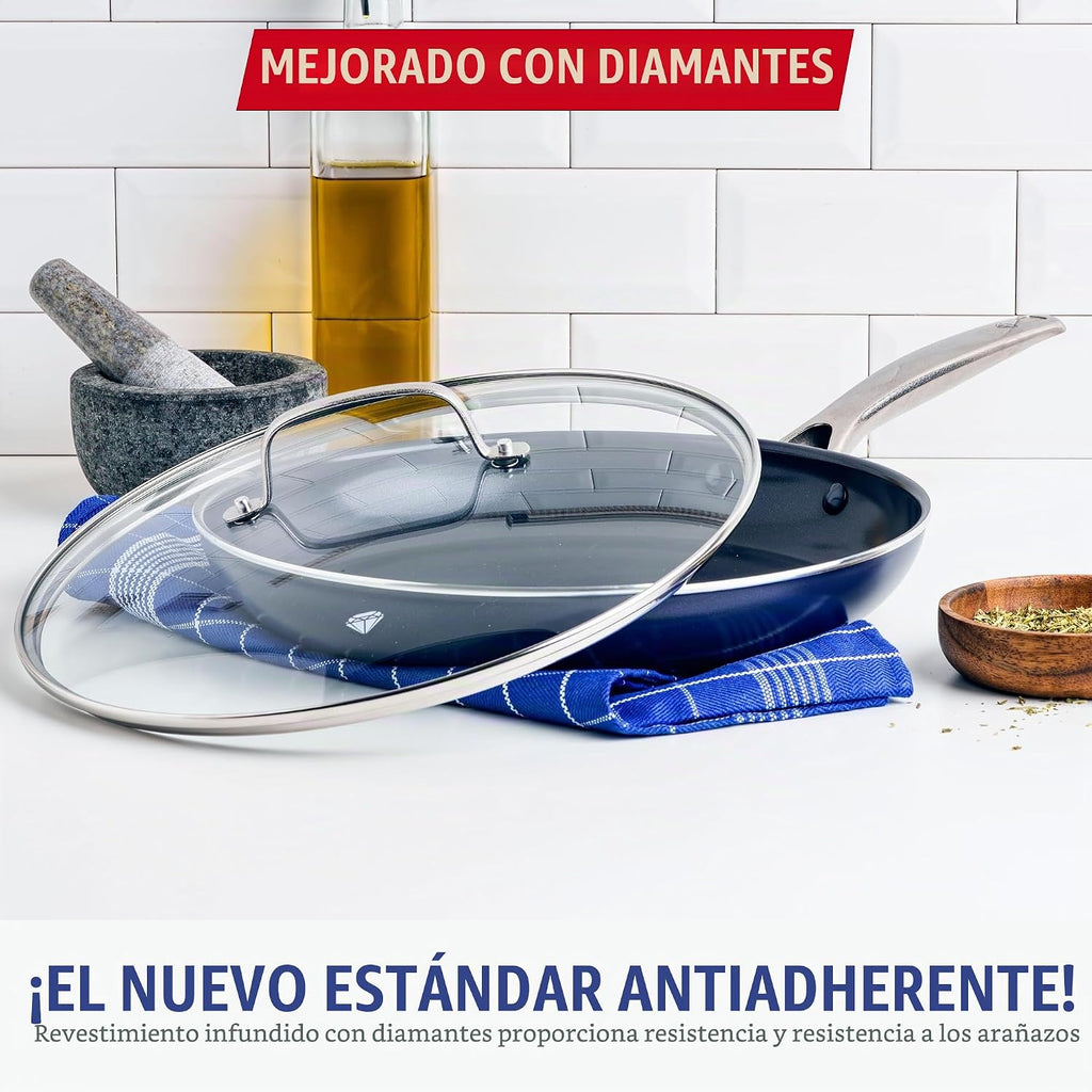 Blue Diamond - Sartén de 12 pulg de cerámica con infusión de diaman...