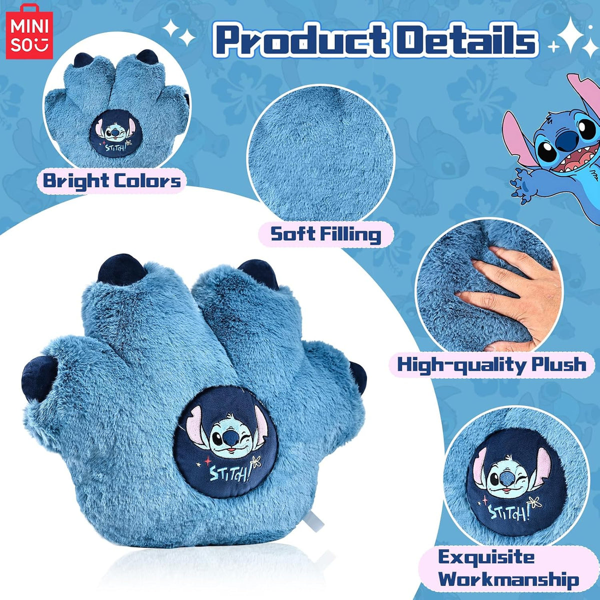 MINISO Almohada de felpa oficial de Disney Stitch Pat, cojín Lilo&a...