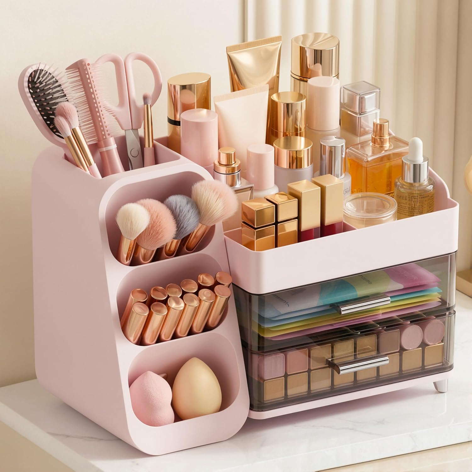 Organizador de maquillaje de gran capacidad con soporte para brocha...