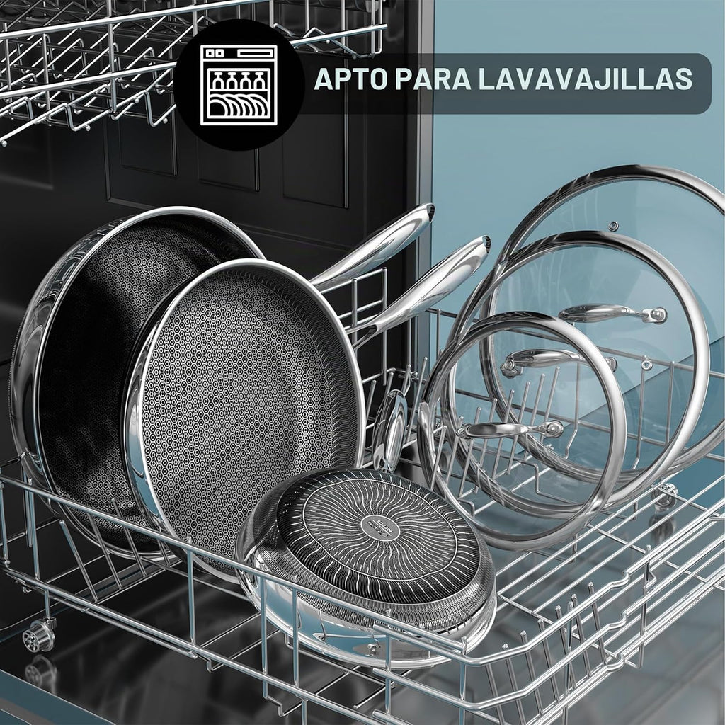 Juego de sartenes antiadherentes, 8, 10 y 12 pulgadas con tapas, sa...
