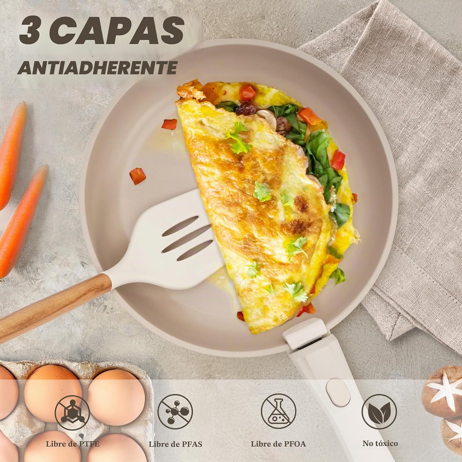 KIKCOIN Juego de ollas y sartenes antiadherentes, juego de 20 utens...