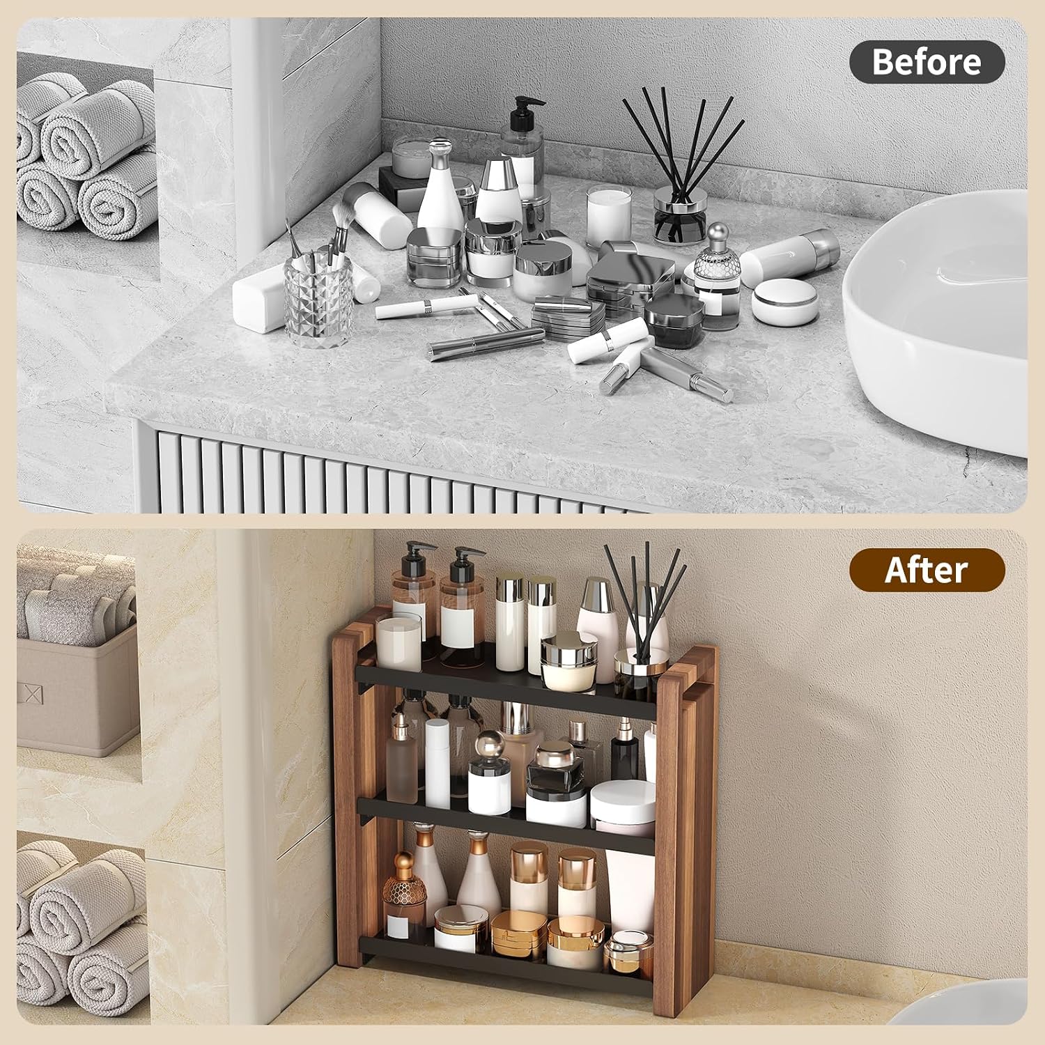 Cozynome Organizador de encimera de baño de 3 niveles, estante de b...