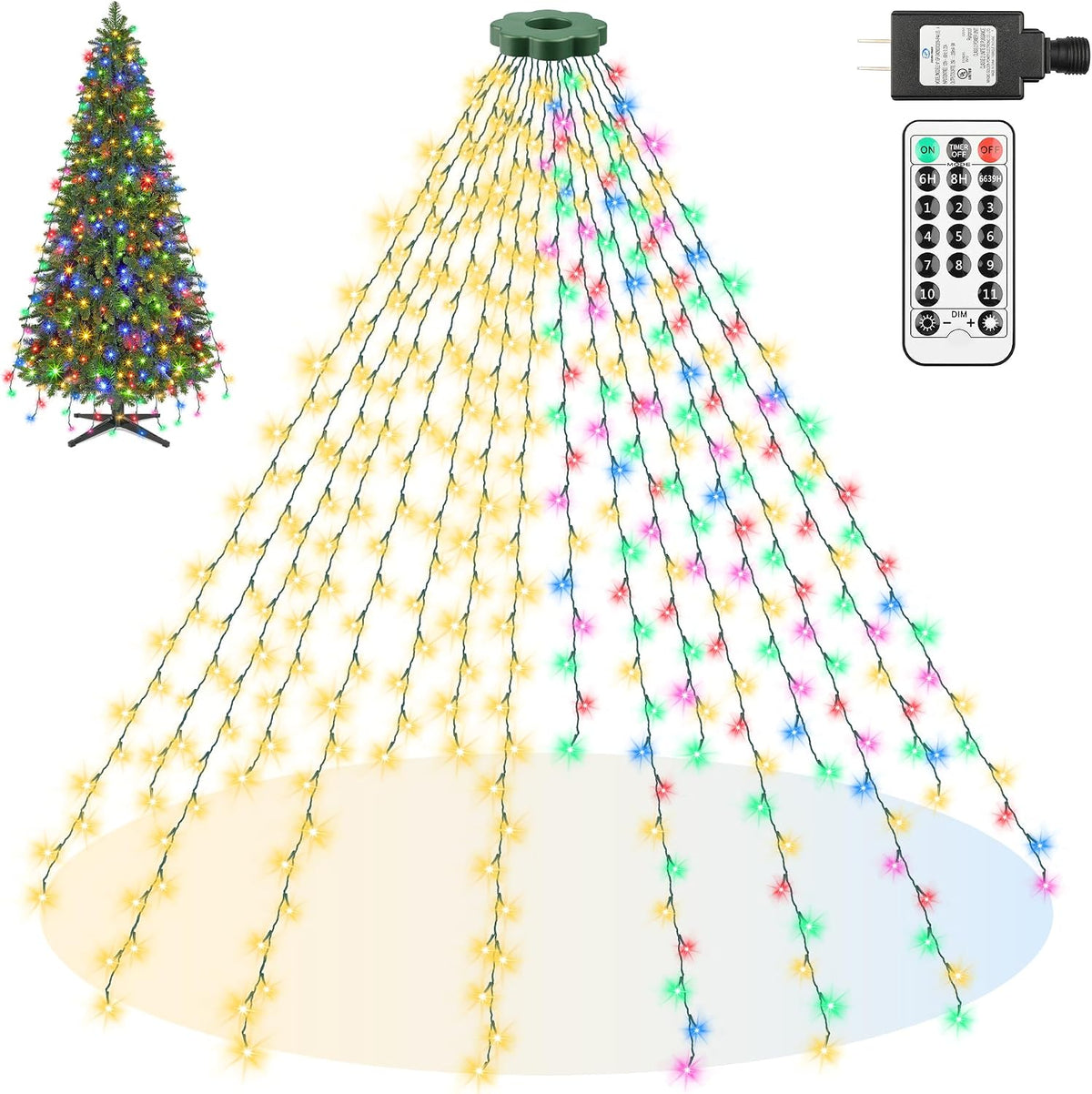 Mlambert Luces de árbol de Navidad, 9.5 pies, 16 líneas, tira de lu...