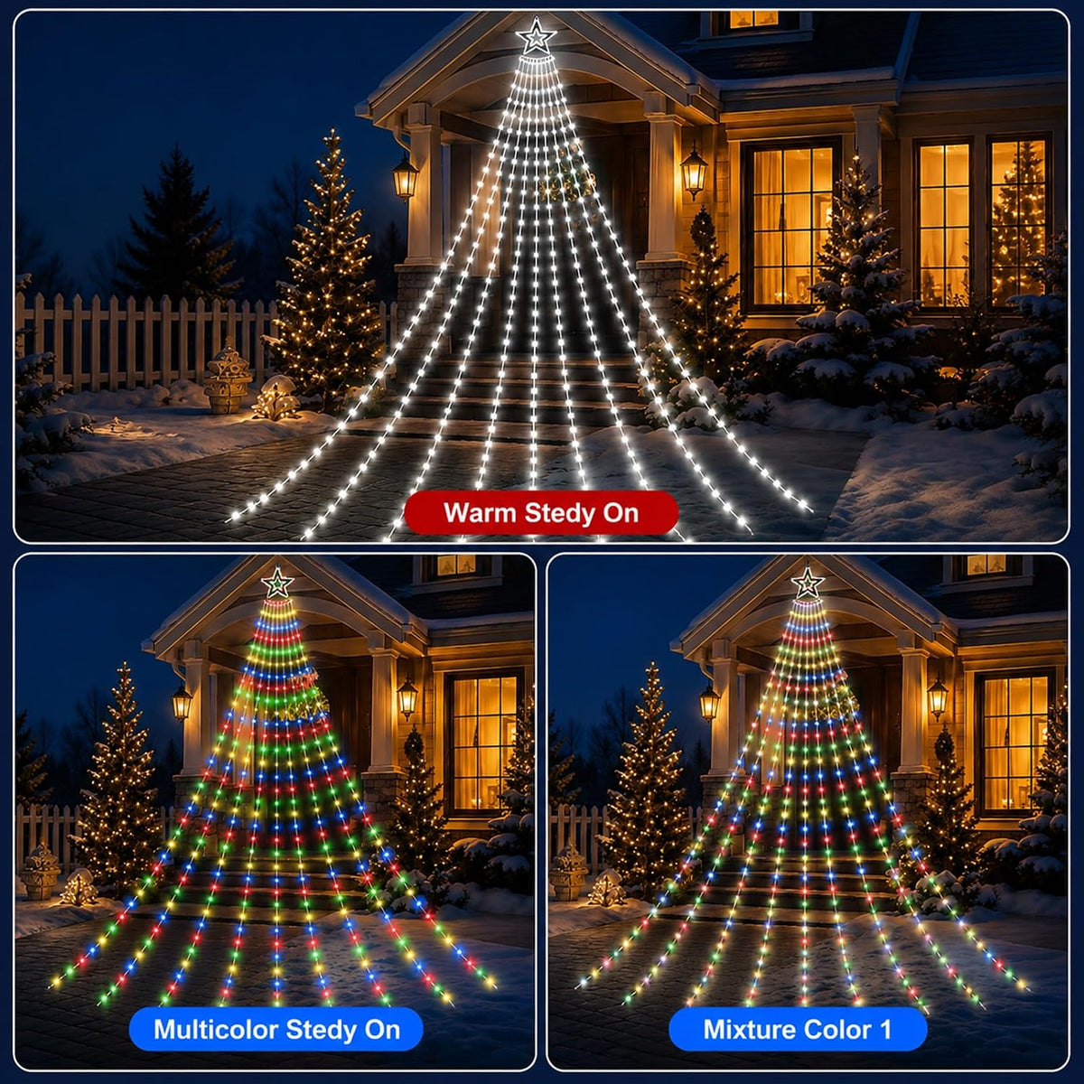 Guirnalda de luces solares de Navidad para exteriores, blanco frío...
