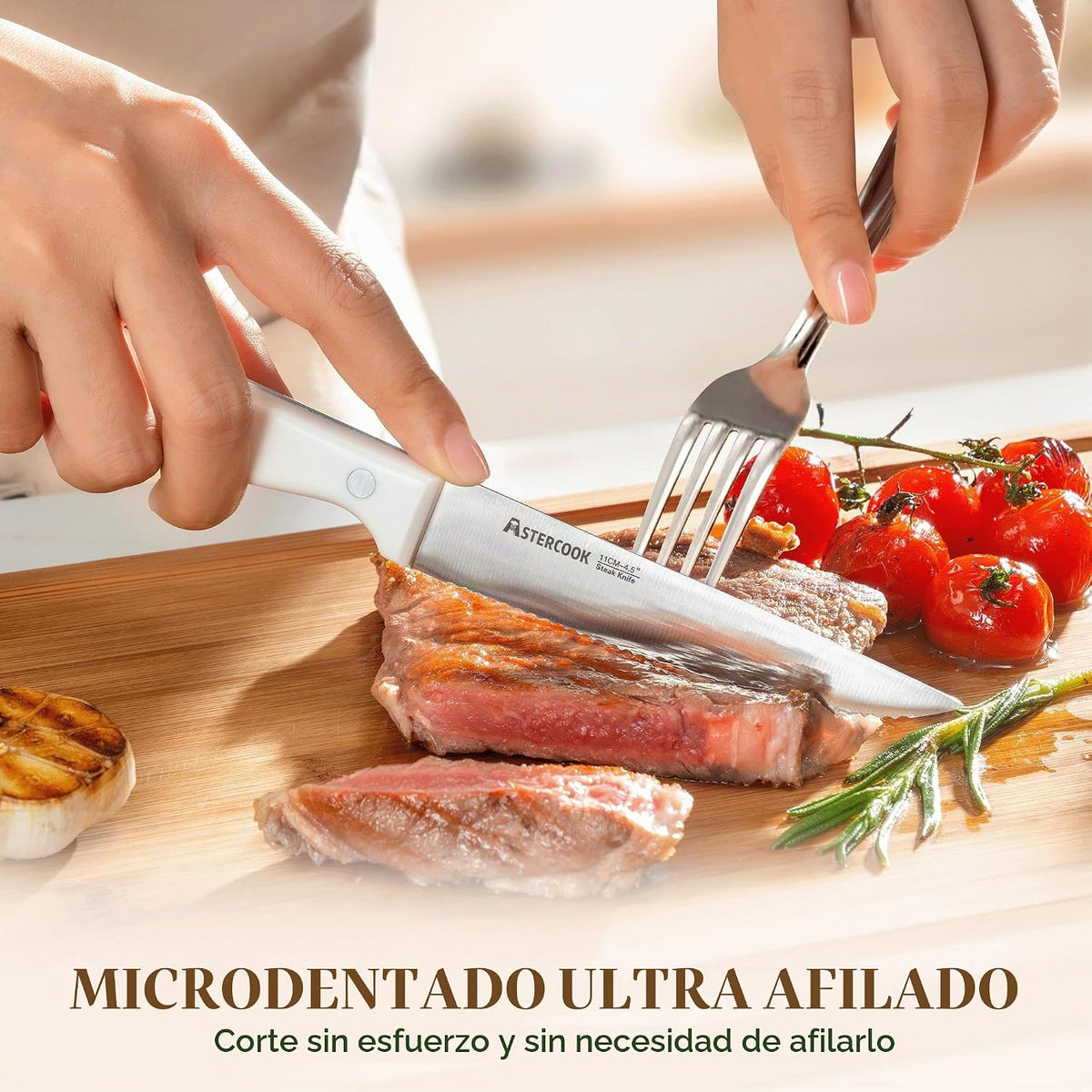 Juego de 6 cuchillos para carne Astercook con mangos de espiga comp...
