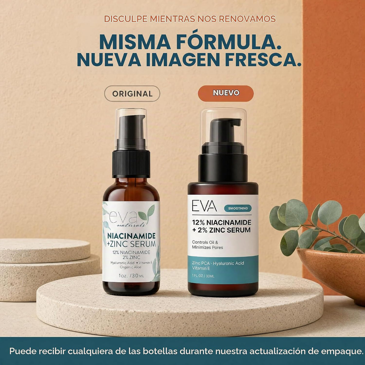 Eva Naturals Niacinamida 12% + Suero de zinc con ácido hialurónico,...