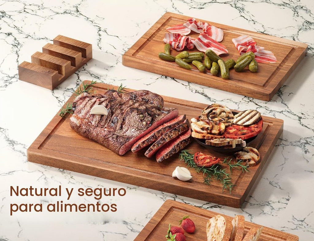 Danfoxer Juego de 3 tablas de cortar de madera de acacia, tablas de...