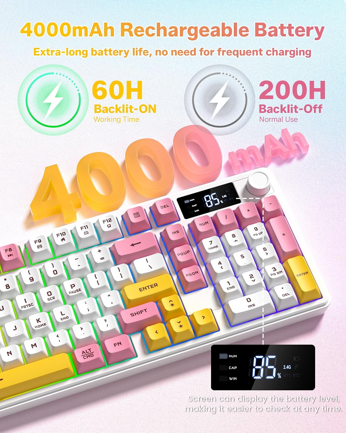 Keymatic Teclado para juegos Teclado cremoso inalámbrico con perill...