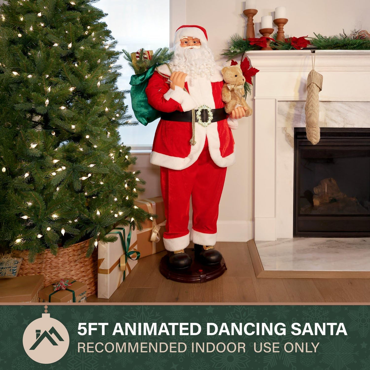 Fraser Hill Farm Papá Noel musical animado de 4.9 pies con oso de p...