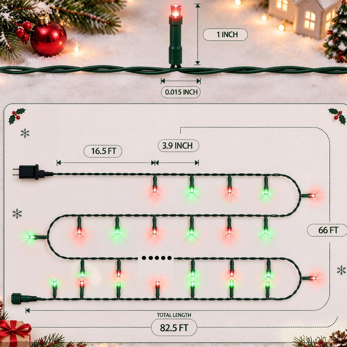 TW SHINE Luces de Navidad, 200 LED de 66 pies de luces de Navidad a...