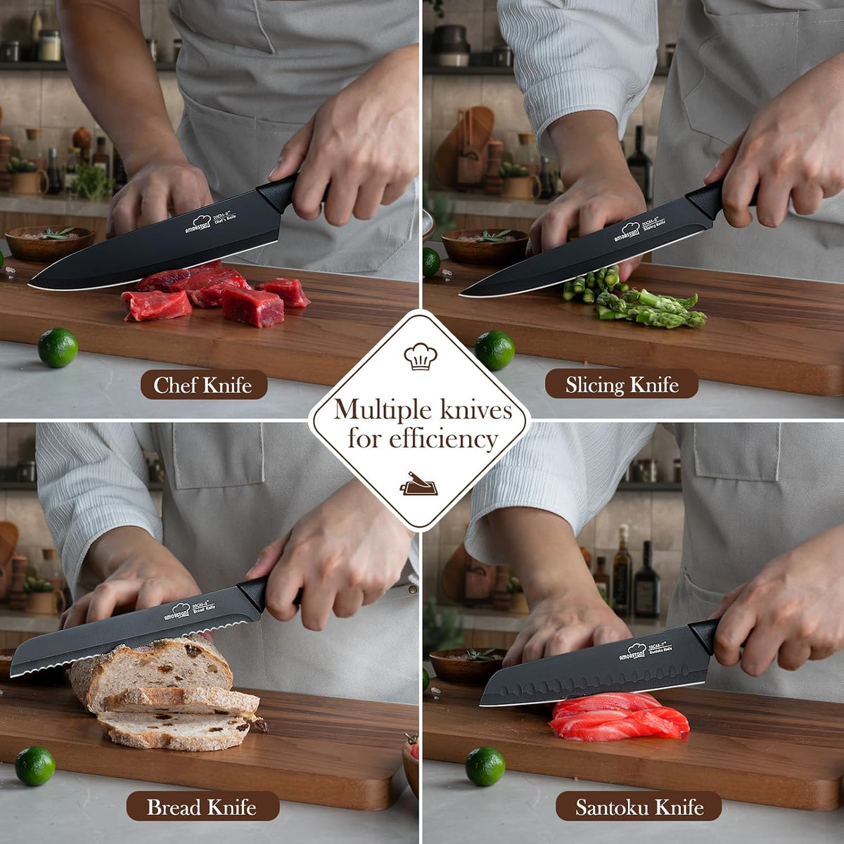 Juego de cuchillos, juego de cuchillos de cocina de 15 piezas con b...