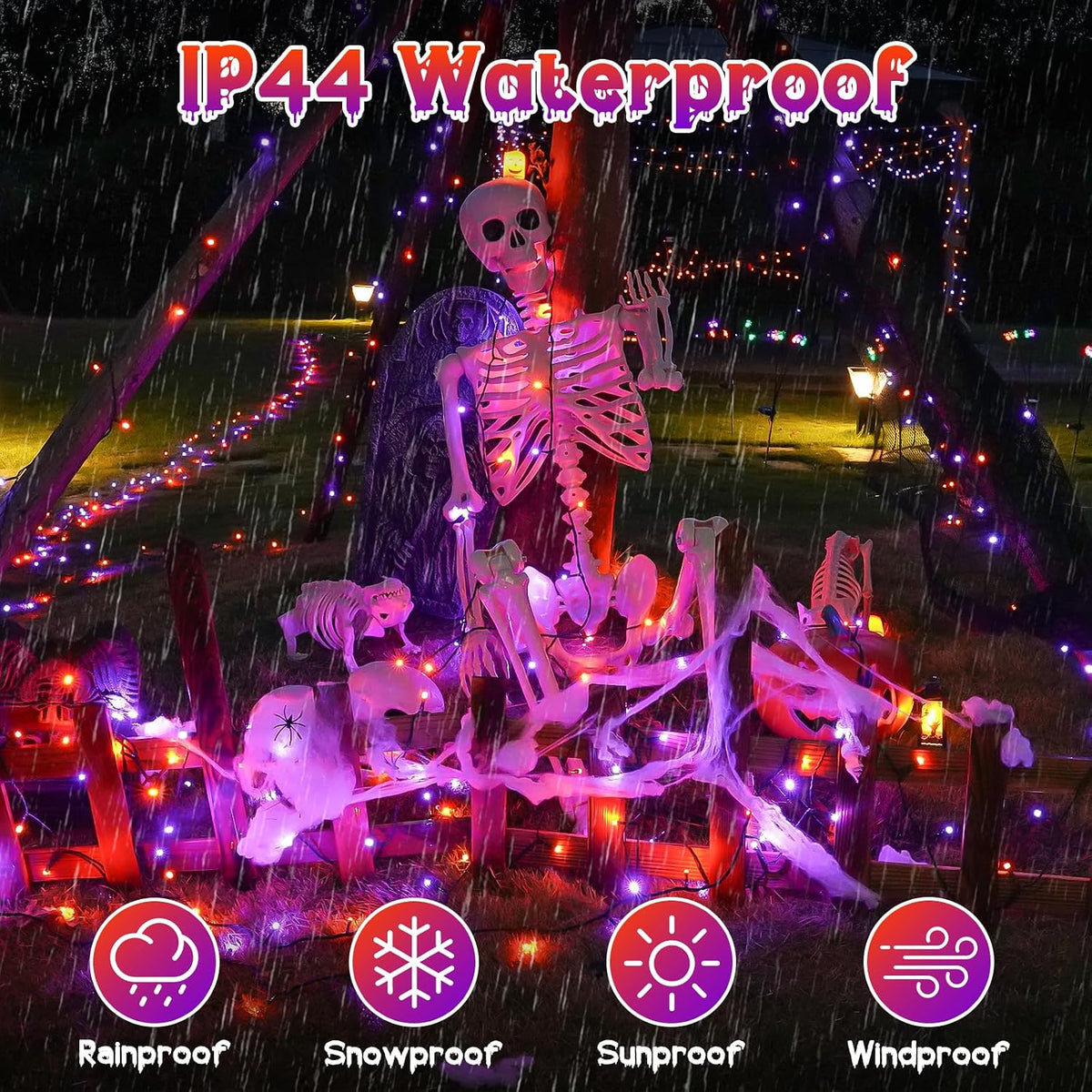Luces de Halloween conectables de 88 pies, 240 LED, para interiores...