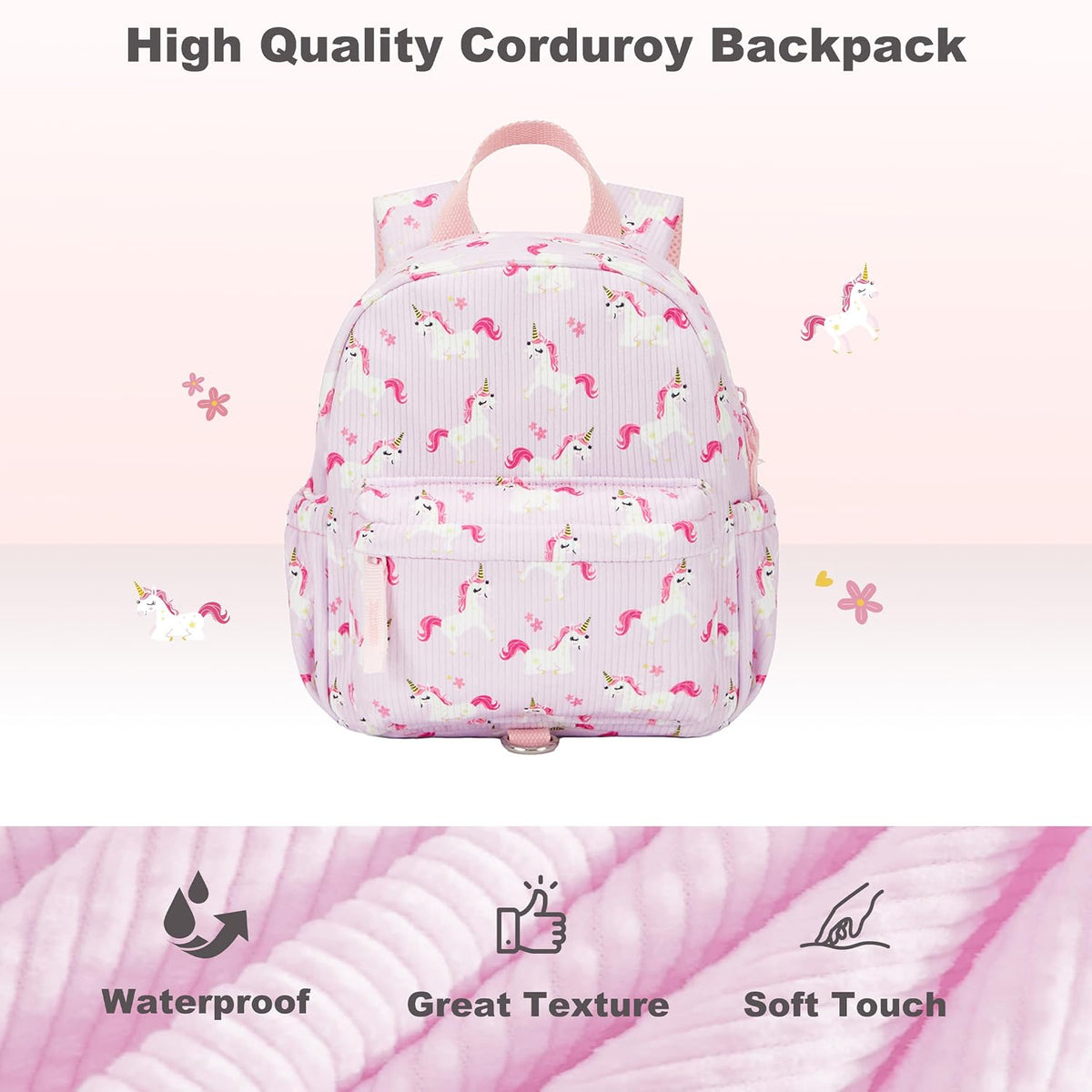KingCheer Mochila de pana para niños pequeños con correa desmontabl...