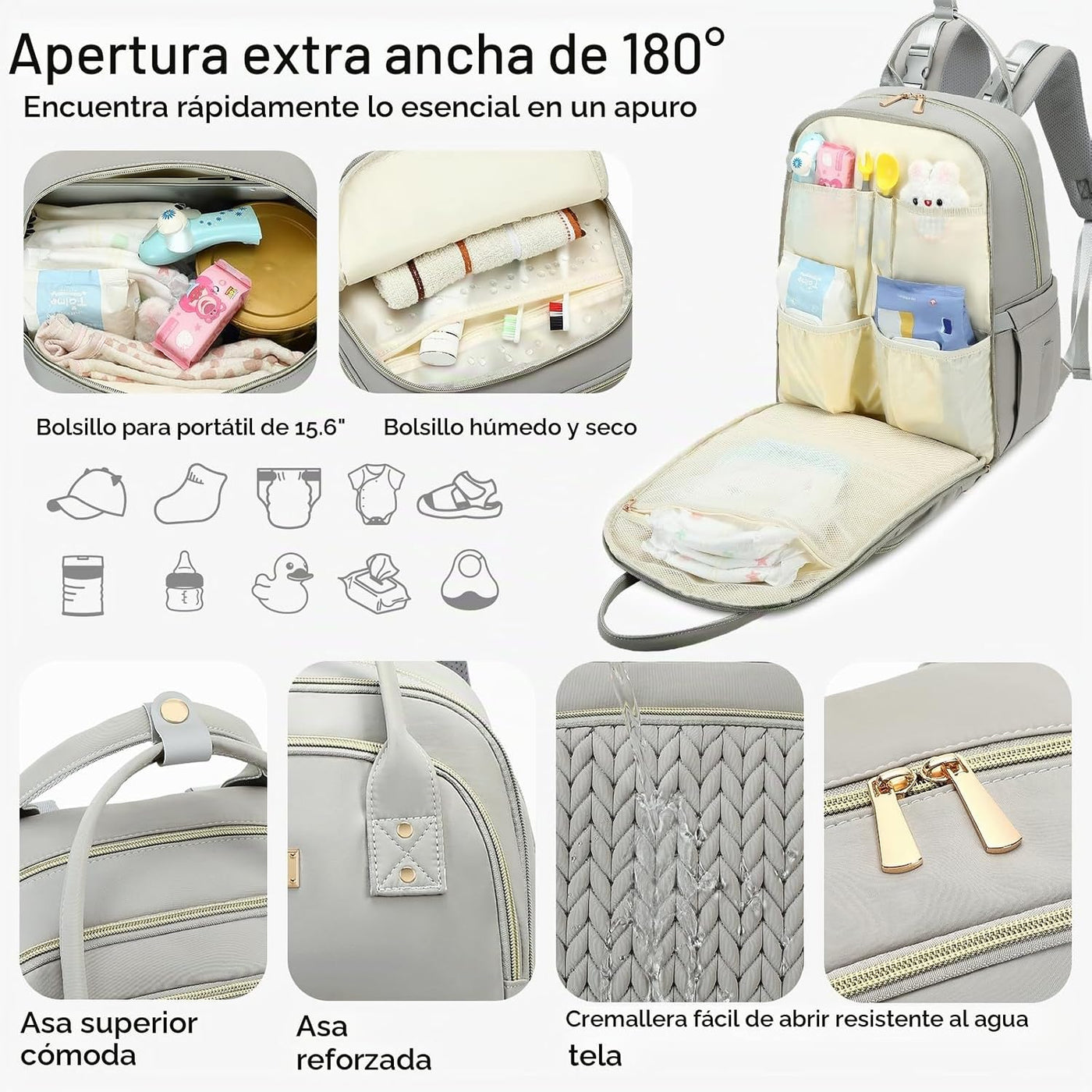 Mochila para pañales, grande, multifuncional, para niños, niñas y b...