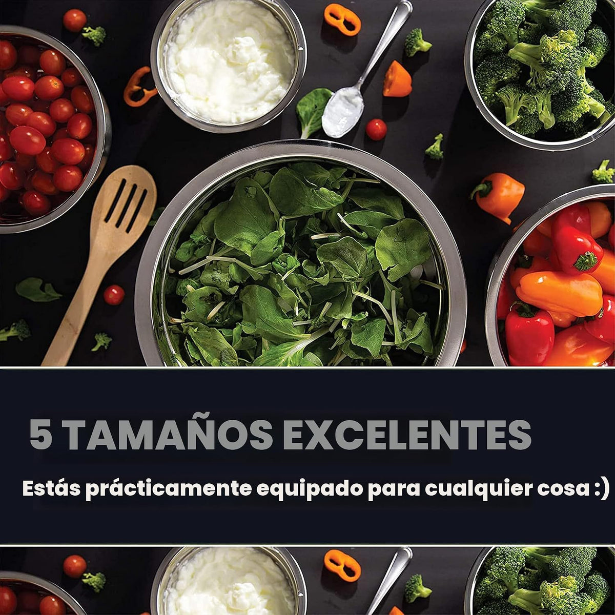 WHYSKO Juego de tazones de acero inoxidable para mezclar alimentos,...