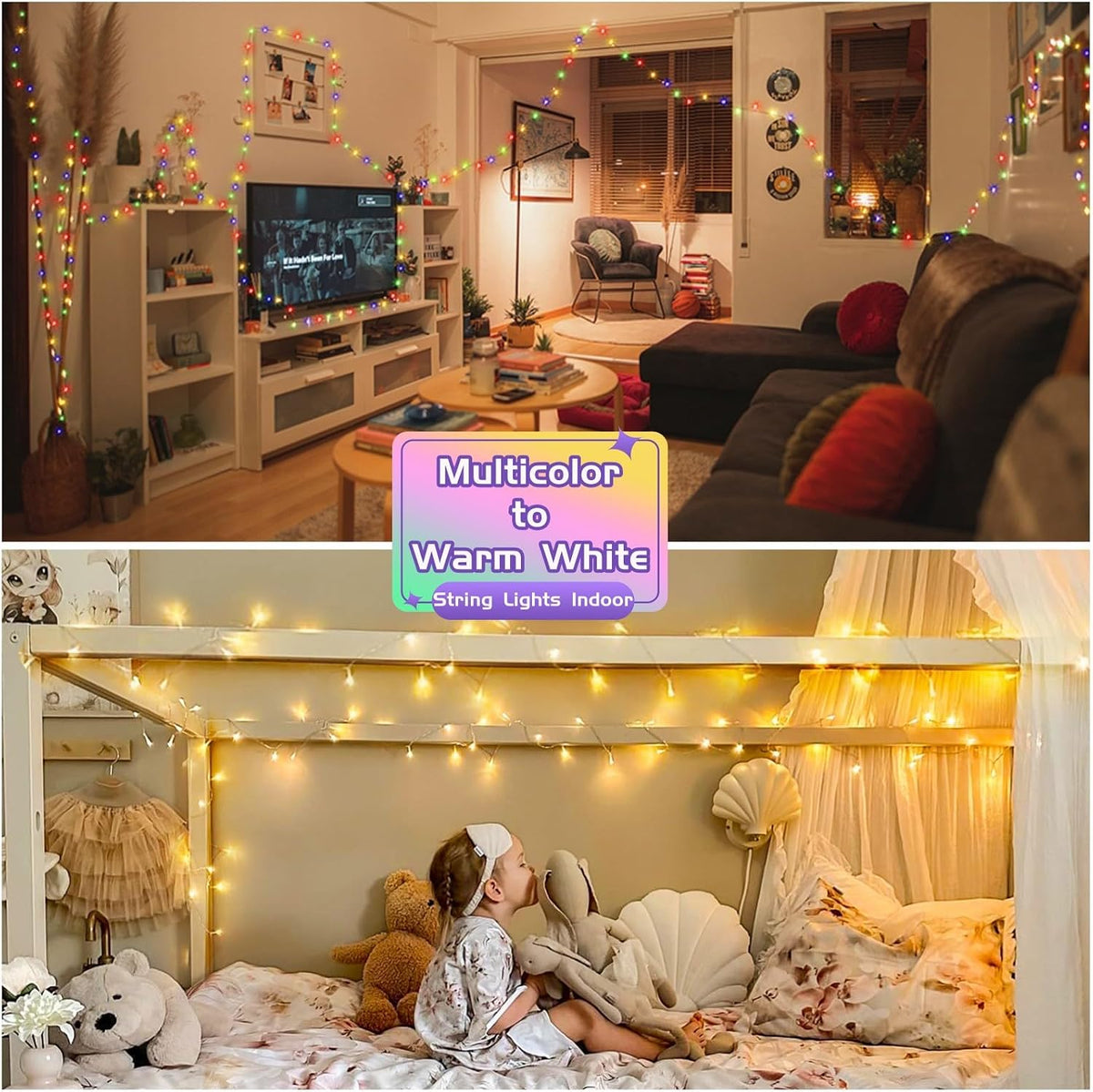 JMEXSUSS 200 LED blanco cálido y multicolor luces de cadena que cam...