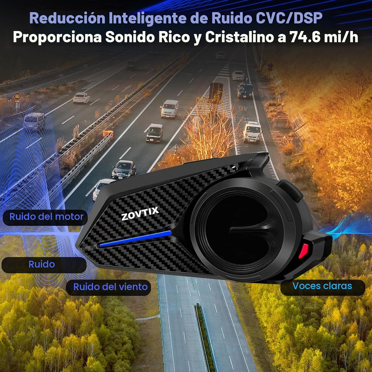 ZOVTIX Auriculares para casco de motocicleta, sistema de comunicaci...