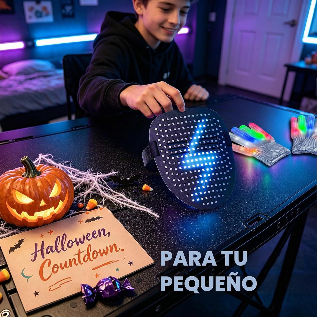 mofyshine Juego de máscara LED y guantes con detección de gestos, r...