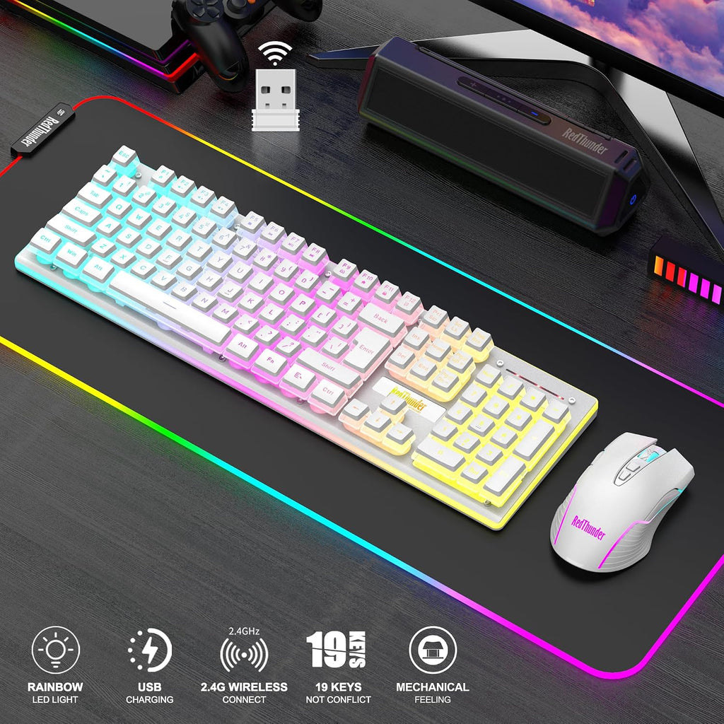 RedThunder K10 Combo de teclado y mouse inalámbricos para juegos, b...