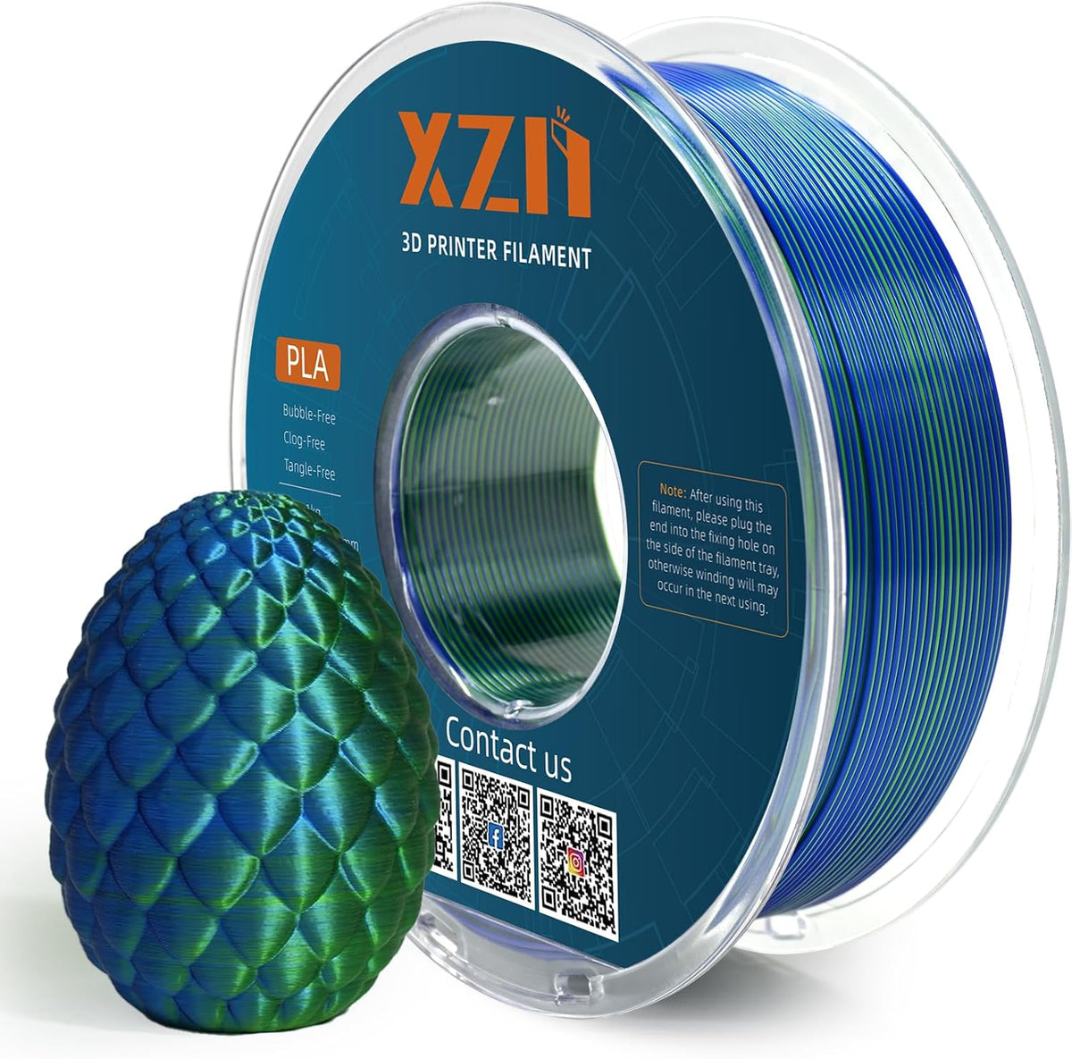 XZN Filamento de PLA de Seda 1.75mm de Doble Color Azul Verde 1KG,...