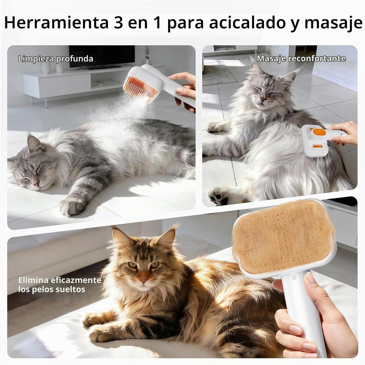 TEZKOLES Cepillo de niebla para mascotas 3 en 1 para perros y gatos...