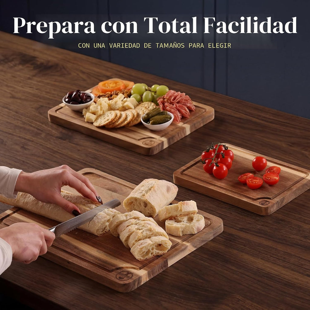 Deer &amp; Oak Juego de tablas de cortar de acacia de 3 piezas no t...