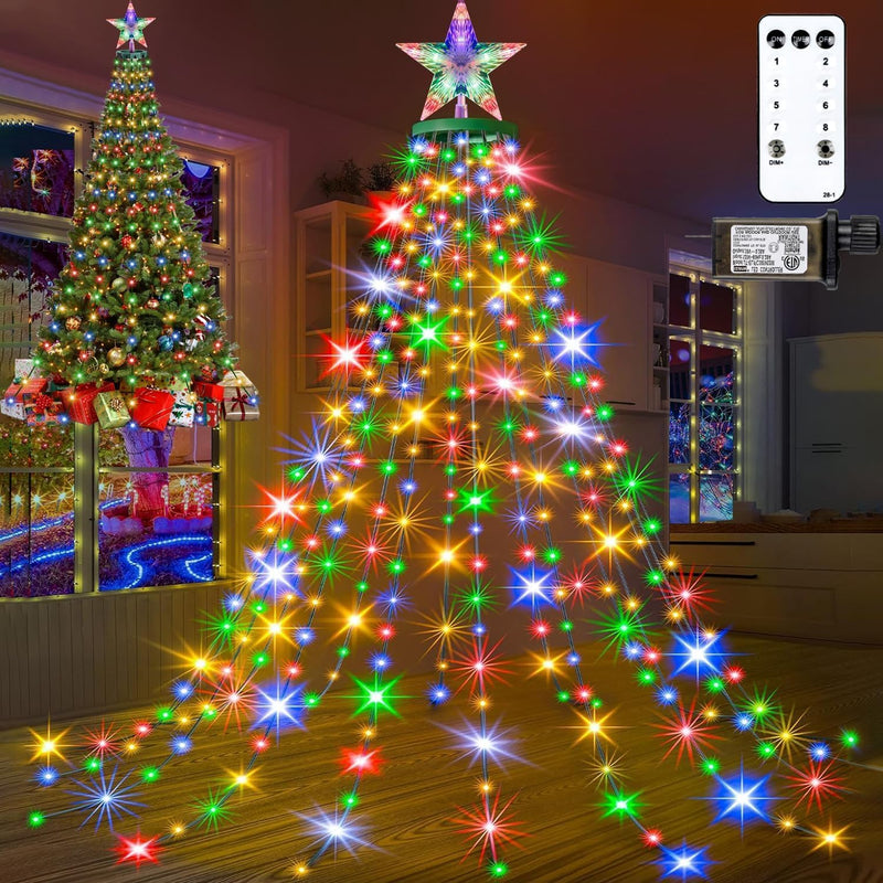 410 luces LED para árbol de Navidad con estrella superior, tira de...