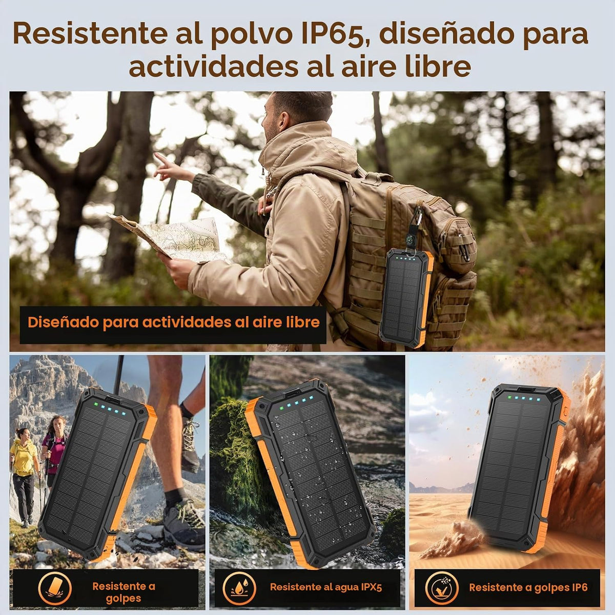 Banco de energía solar, cargador de teléfono portátil inalámbrico d...