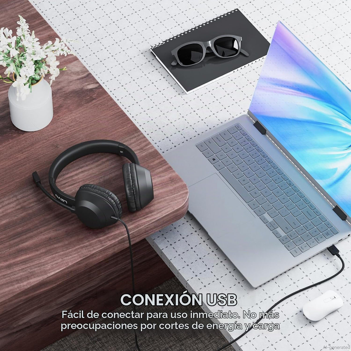 LEVN Auriculares con micrófono, auriculares USB con micrófono para...