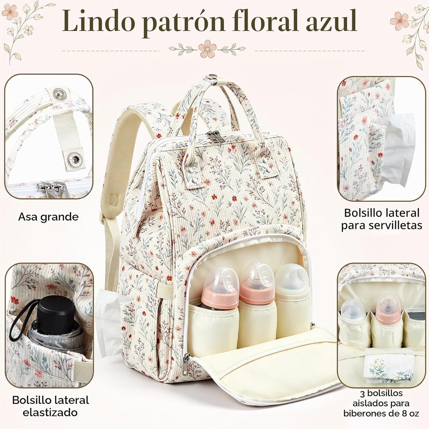 Sunnymove Mochila para pañales de pana blanca clara, para mamá, moc...