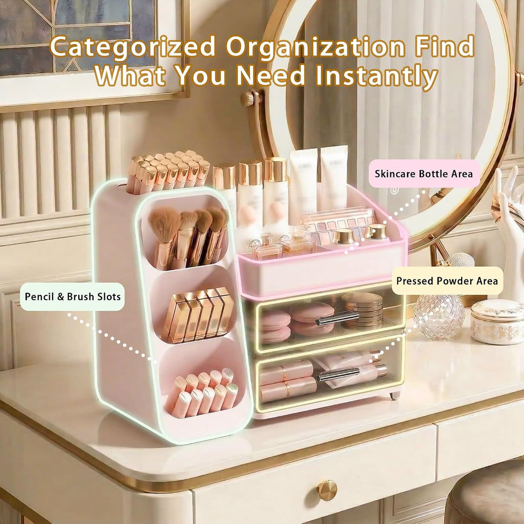 Organizador de maquillaje de gran capacidad con soporte para brocha...