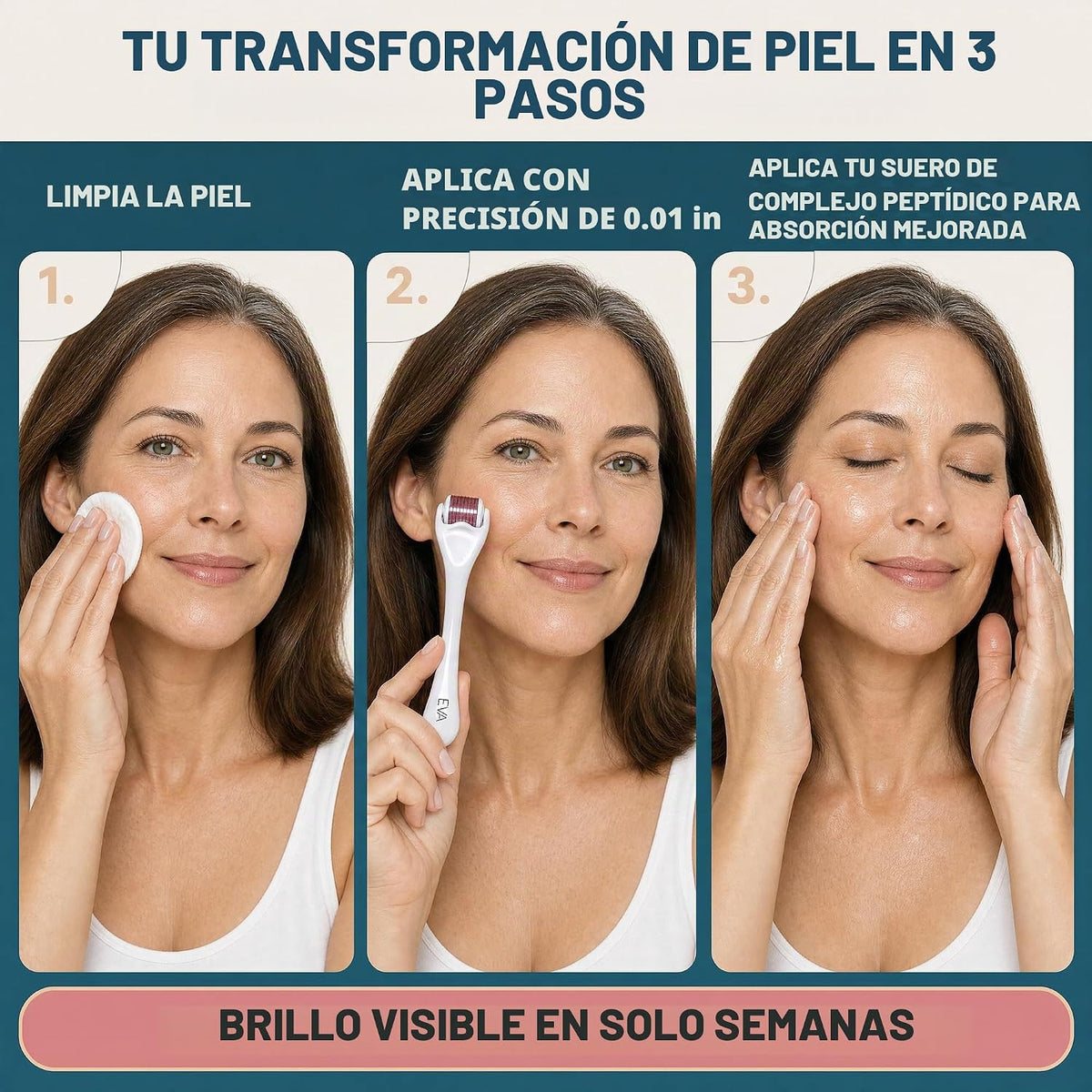 Suero peptídico Eva Naturals, kit de microagujas con rodillo Derma...