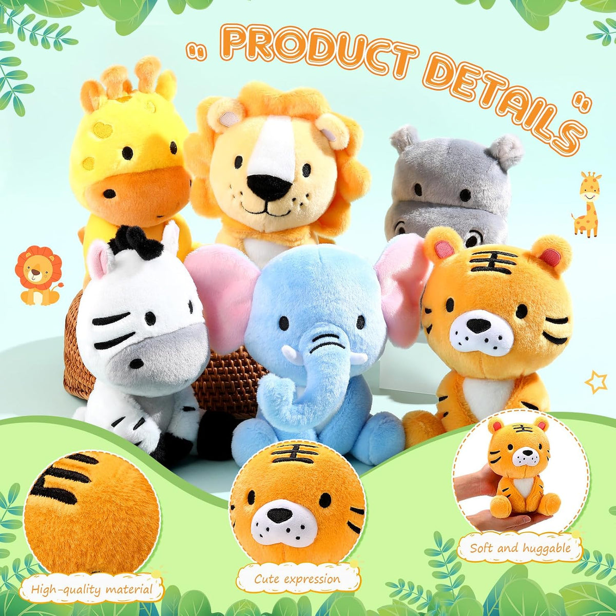 RoundFunny 6 Piezas Animales de Peluche Pequeños de Safari a Granel...