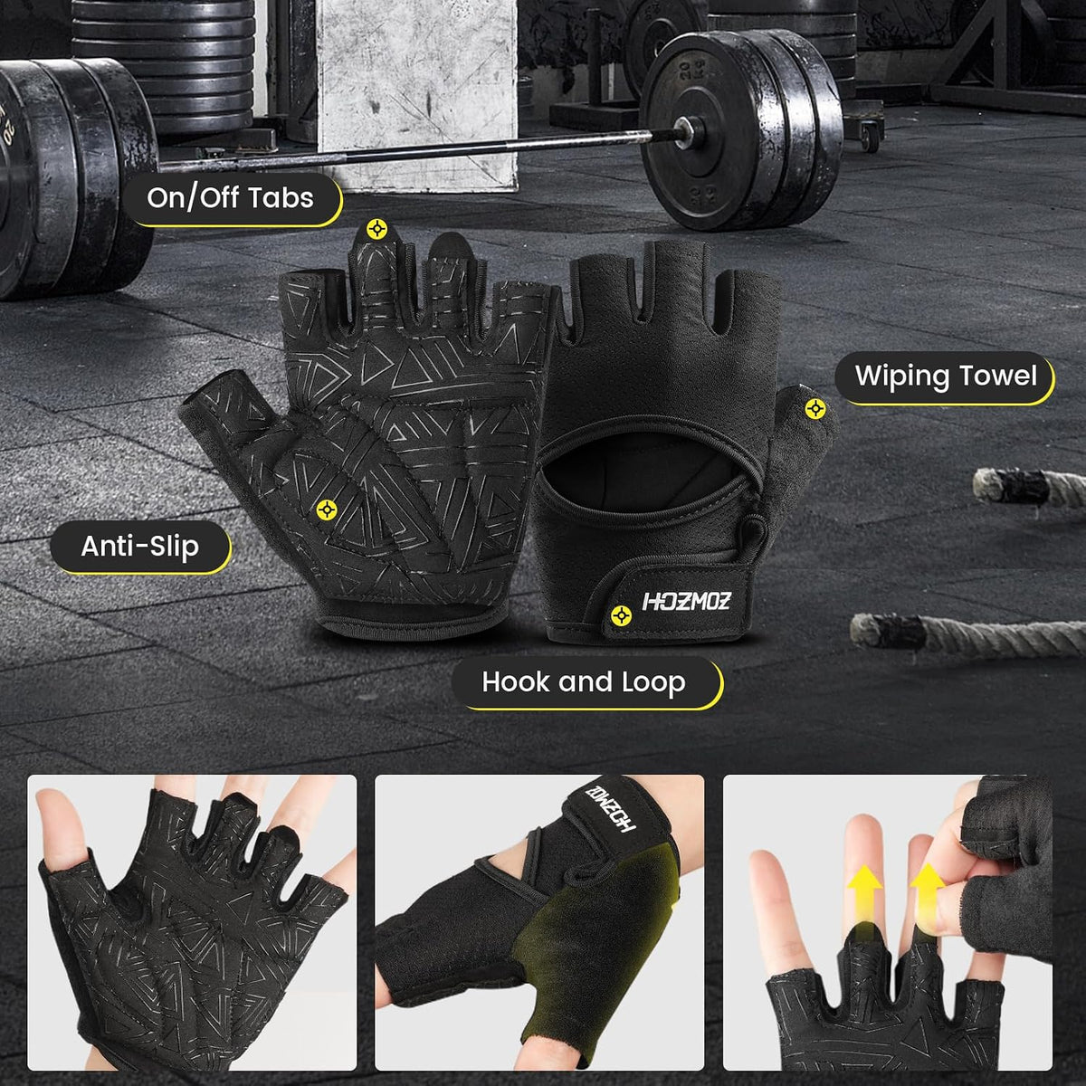 HOZMOZ Guantes ventilados para levantamiento de pesas, guantes de g...