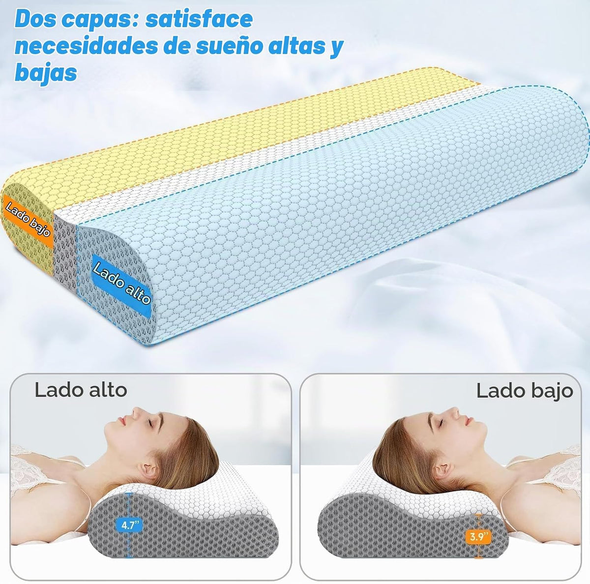 Almohada cervical ergonómica para dormir, tamaño King gris | Almoha...