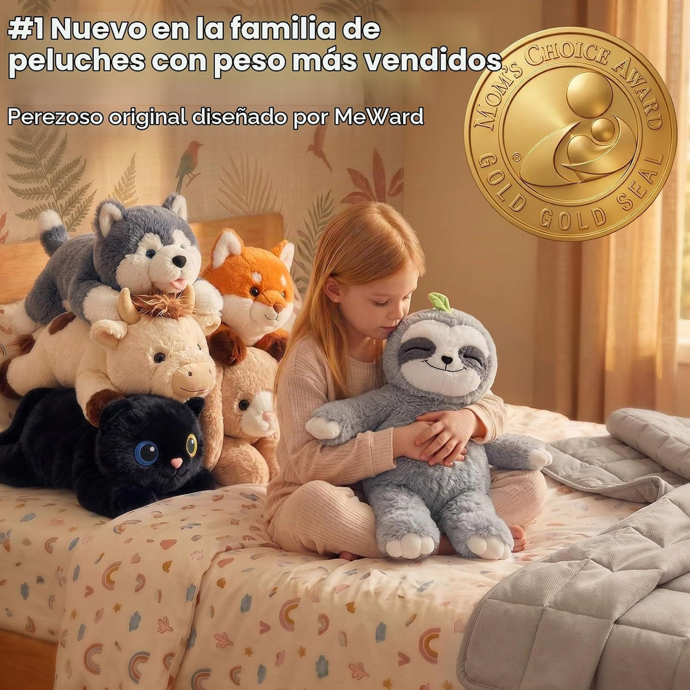 Mewaii Animales de peluche con peso, de felpa de perezoso, calentab...