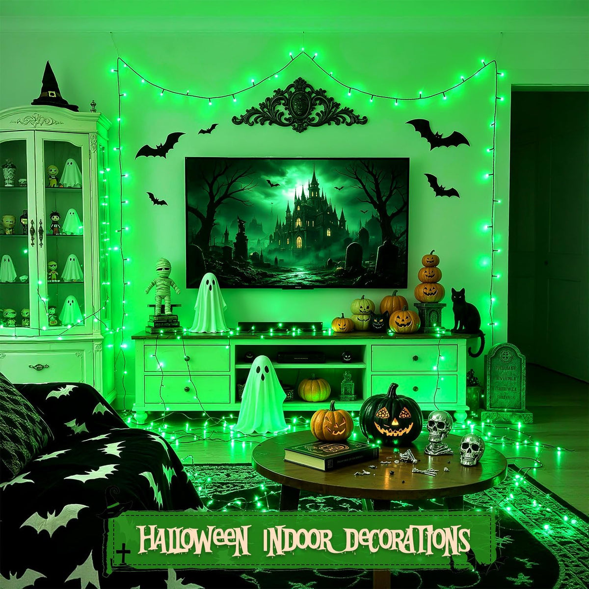 JMEXSUSS 250 luces LED de Navidad verdes, luces de Halloween de 91....
