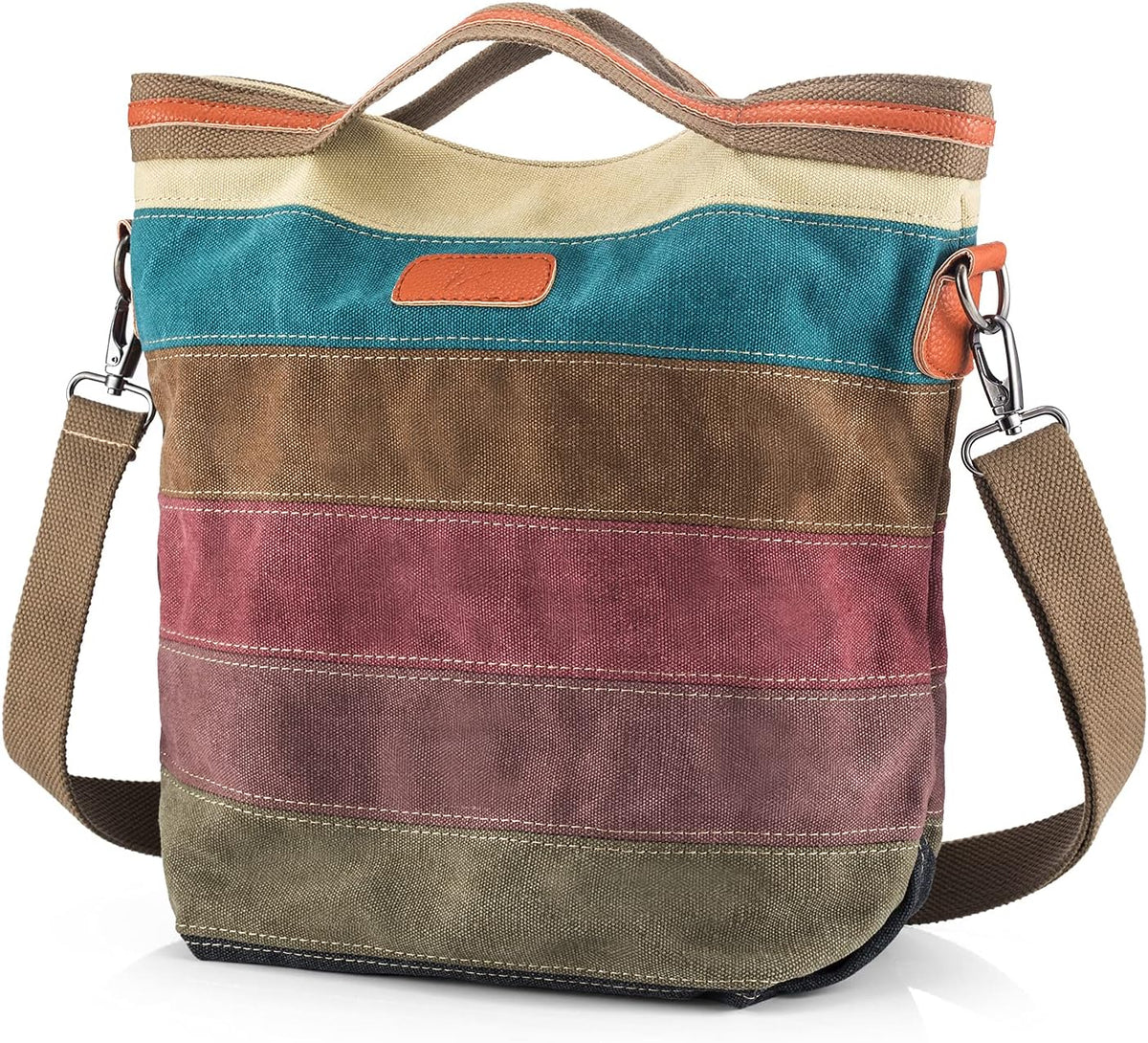 SNUG STAR - Bolsa cruzada de lona multicolor a rayas con diseño ent...
