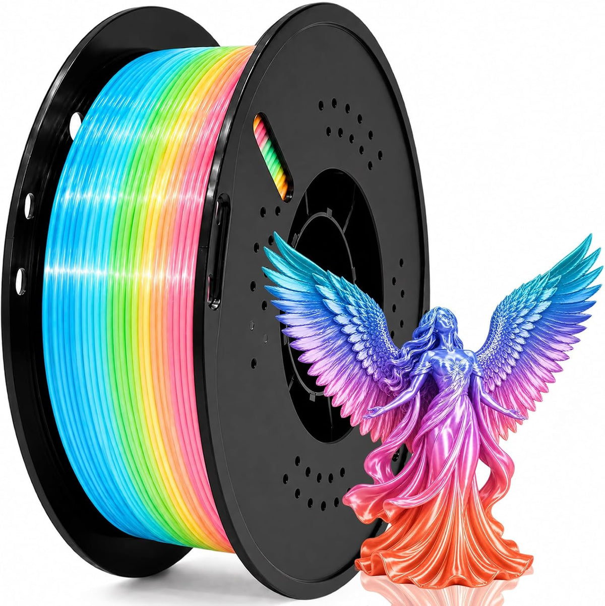 Frucindra Filamento de impresora 3D PLA + presecado Rainbow Silk de...
