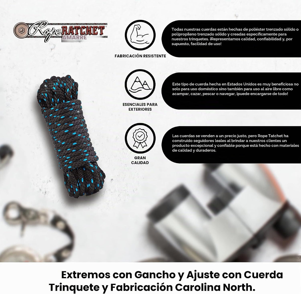 Rope Ratchet Cable utilitario de polipropileno trenzado de 3\/8 pul...